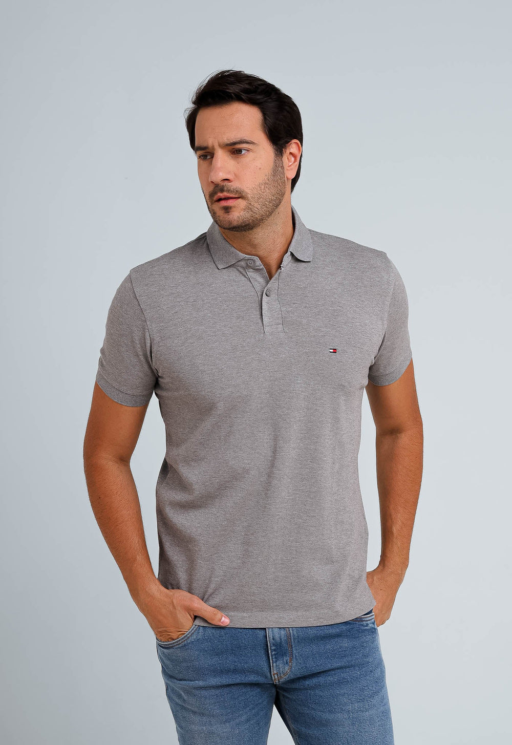 Polo Tommy Hilfiger Regular Fit Cinza - Henri Store