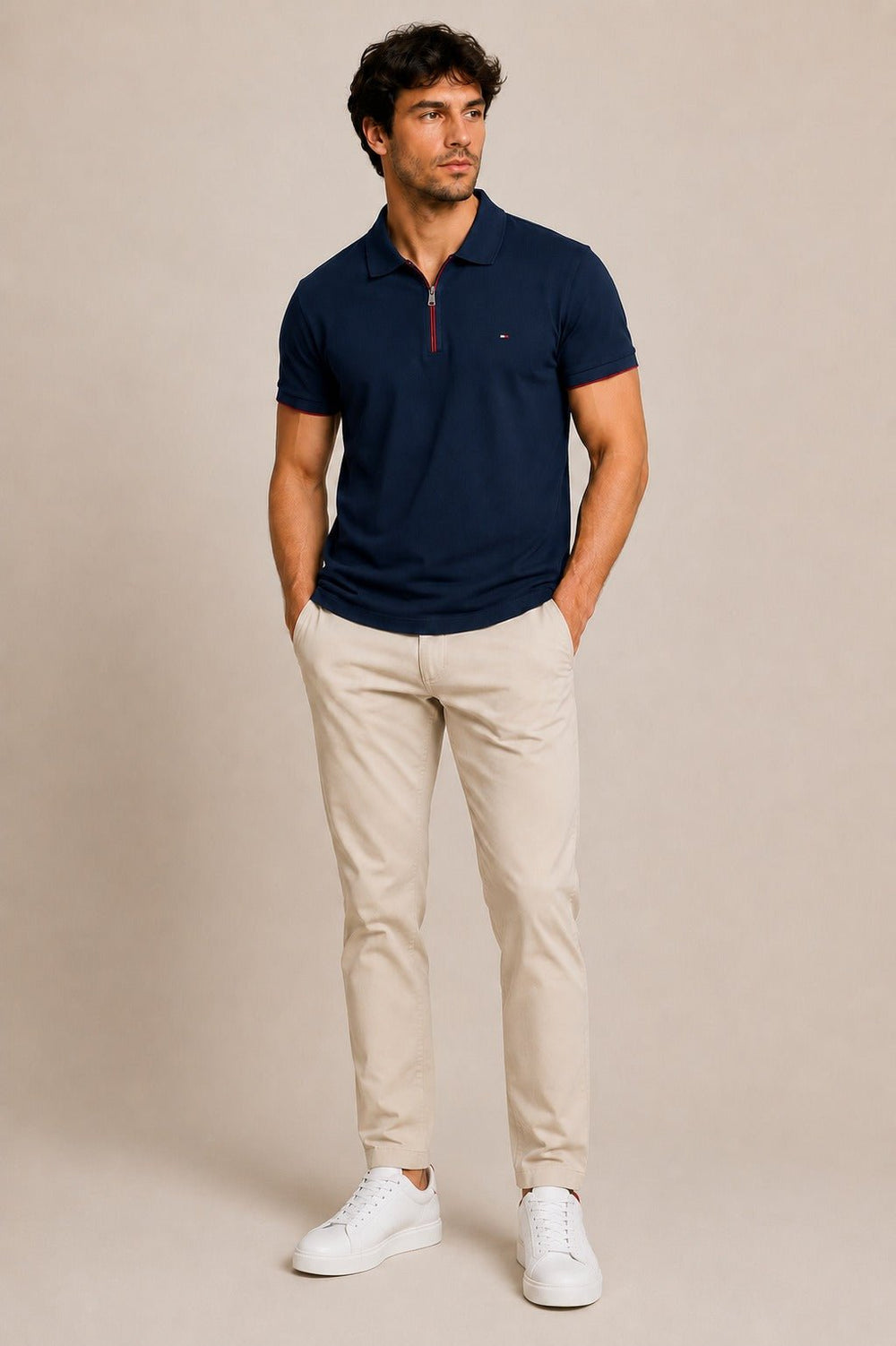 Polo Tommy Hilfiger Regular Fit Modal Zip Marinho - Henri Store