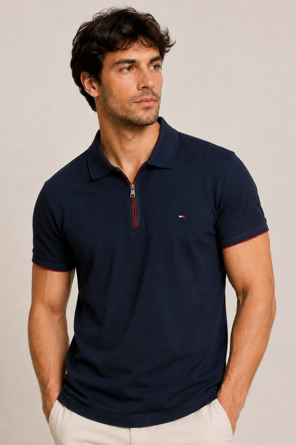 Polo Tommy Hilfiger Regular Fit Modal Zip Marinho - Henri Store