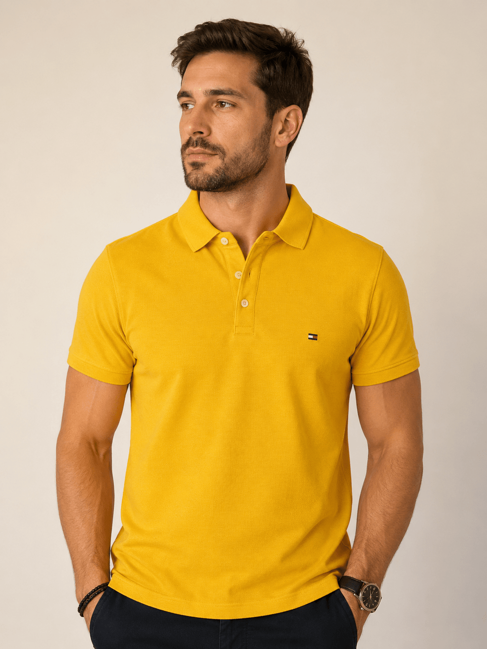 Polo Tommy Hilfiger Slim Fit Amarelo Ouro - Henri Store