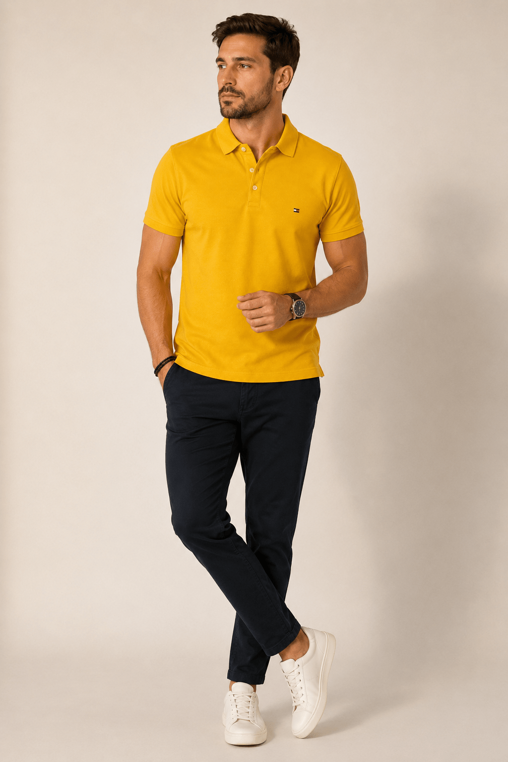 Polo Tommy Hilfiger Slim Fit Amarelo Ouro - Henri Store