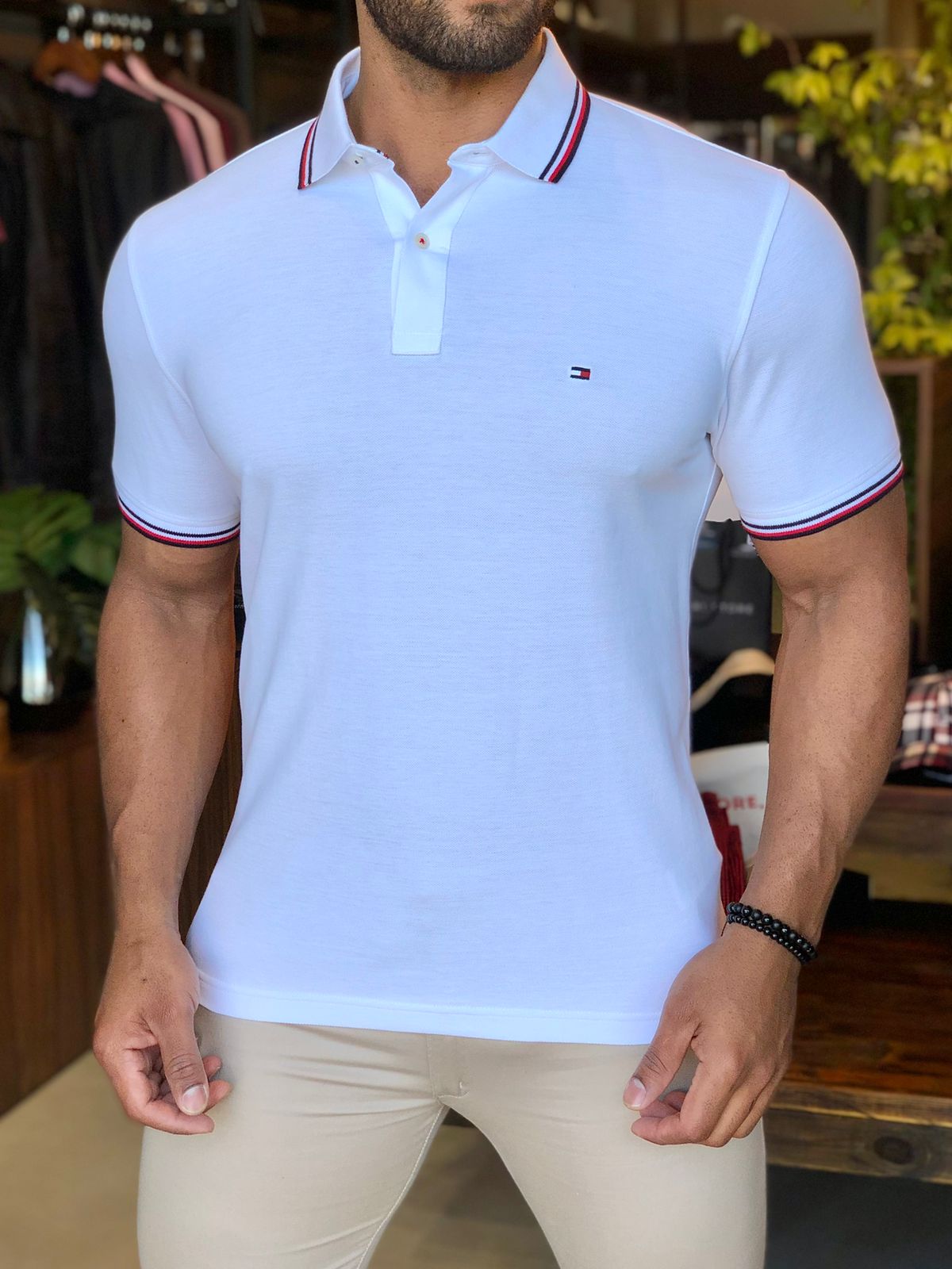 Polo Tommy Hilfiger Tipped Slim Fit Branco - Henri Store