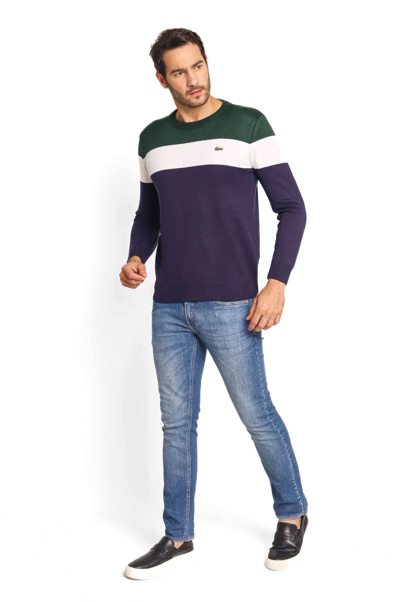 Suéter Lacoste Regular Fit Listrado Azul Marinho - Henri Store