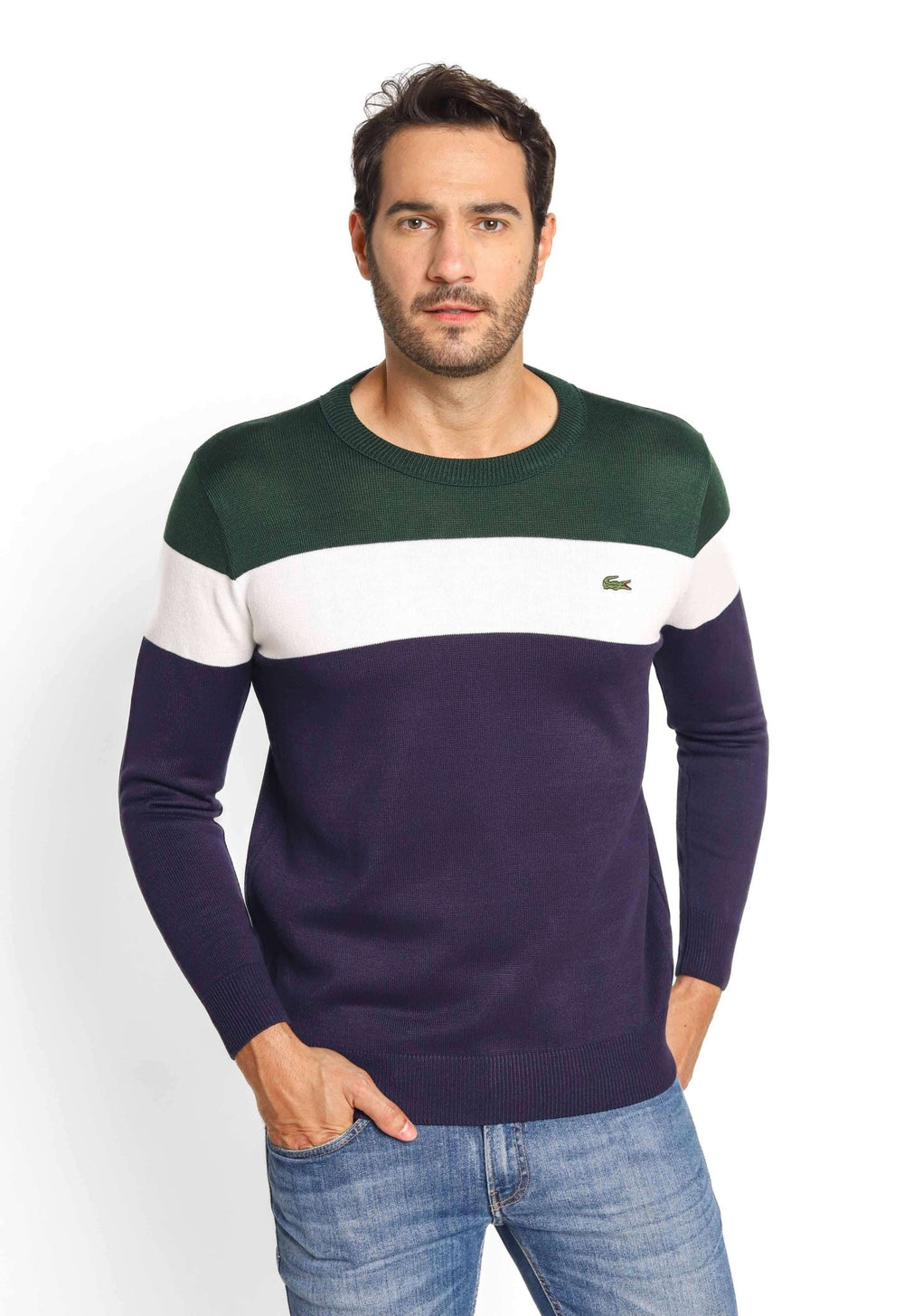 Suéter Lacoste Regular Fit Listrado Azul Marinho - Henri Store