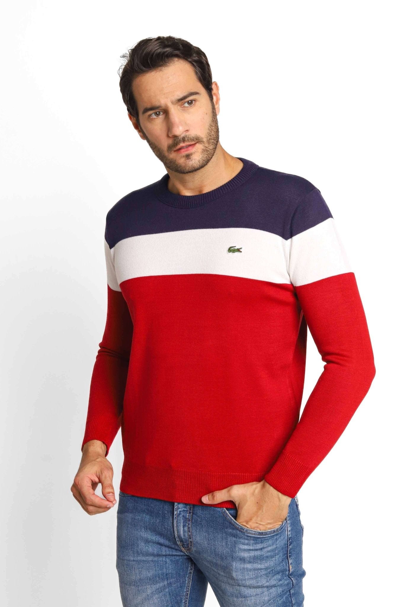 Suéter Lacoste Regular Fit Listrado Vermelho - Henri Store