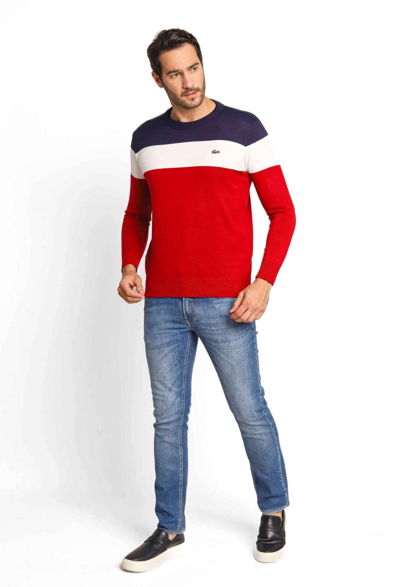 Suéter Lacoste Regular Fit Listrado Vermelho - Henri Store