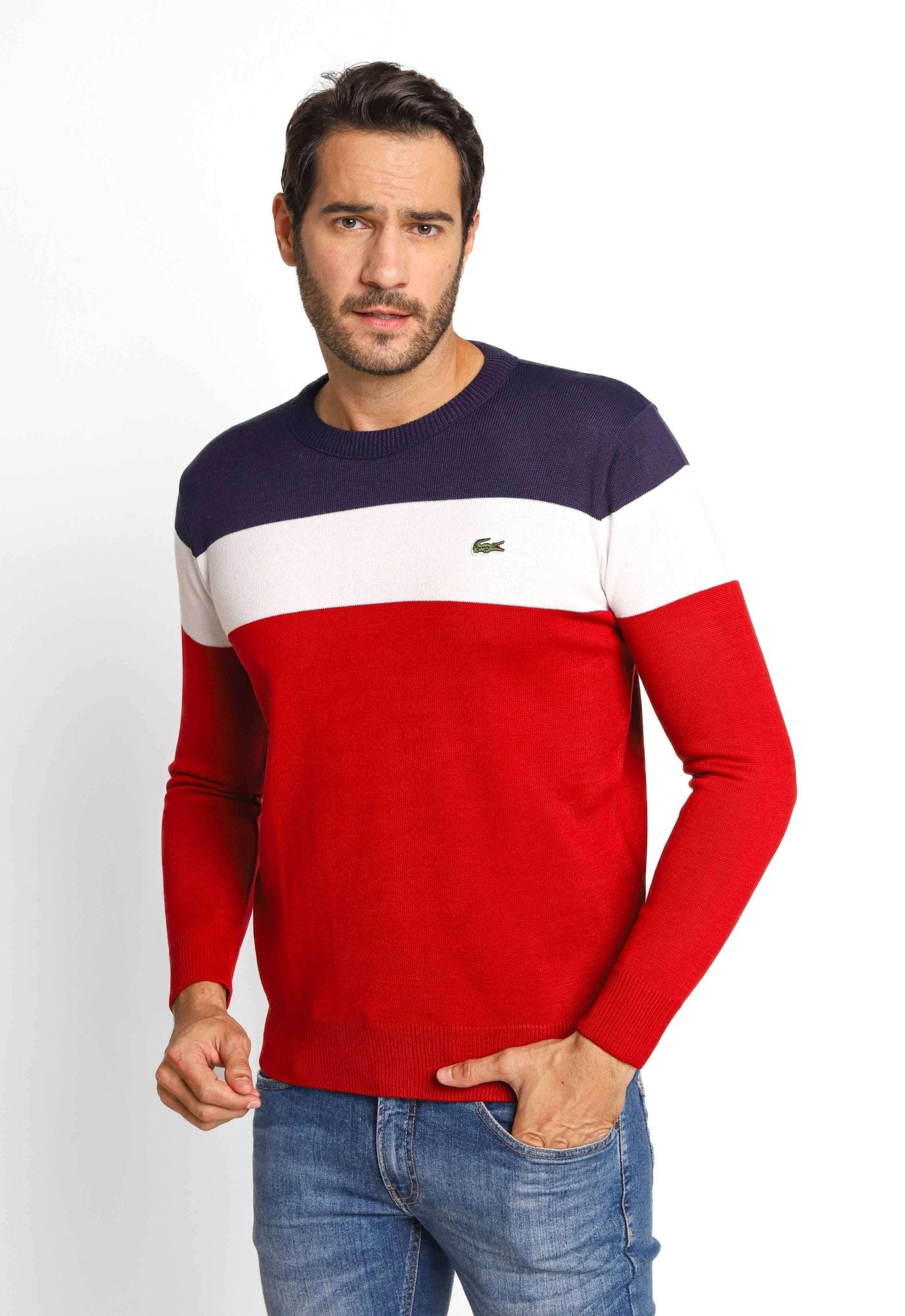 Suéter Lacoste Regular Fit Listrado Vermelho - Henri Store