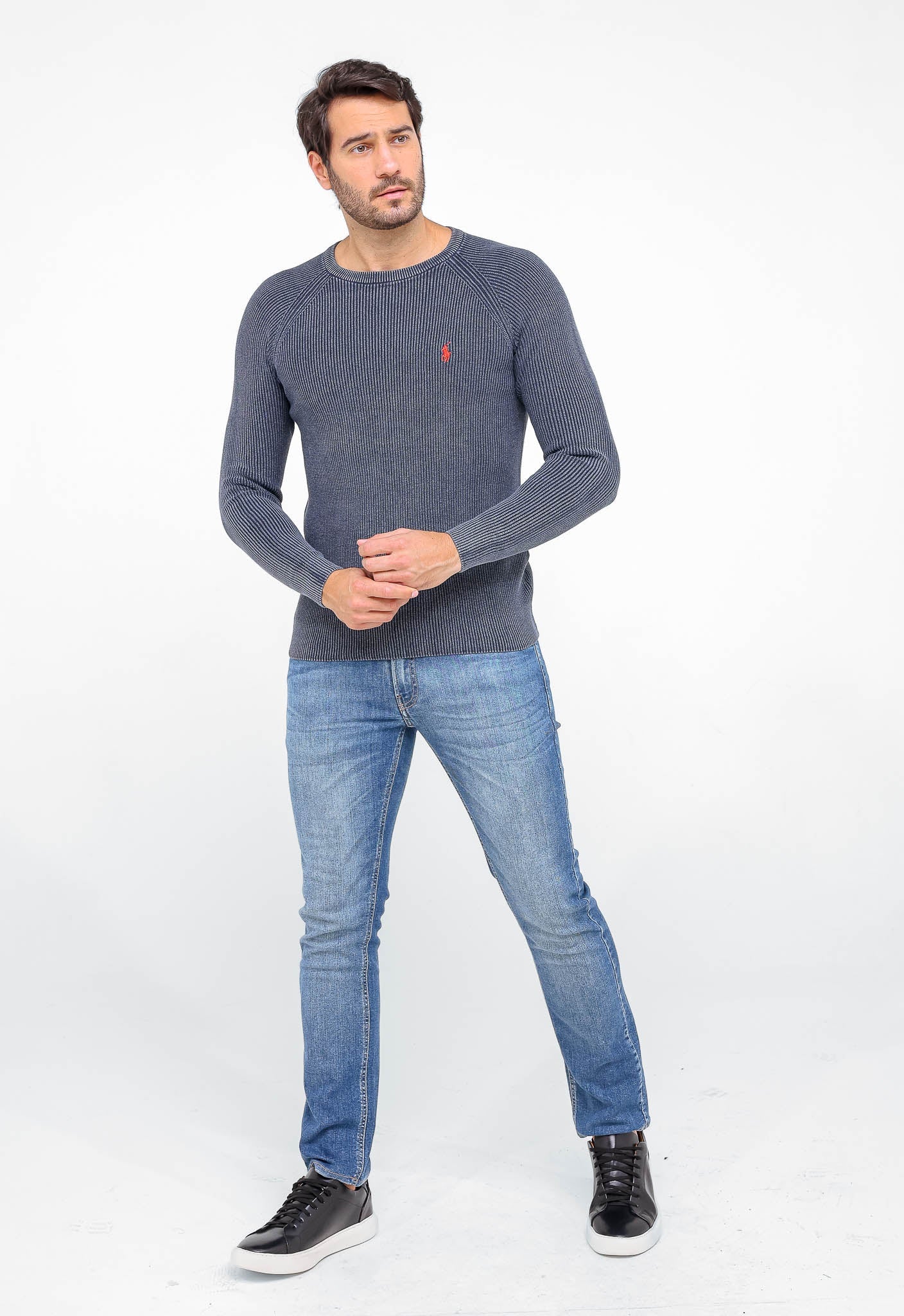 Suéter RL Cinza Azulado Poney Vermelho - Henri Store