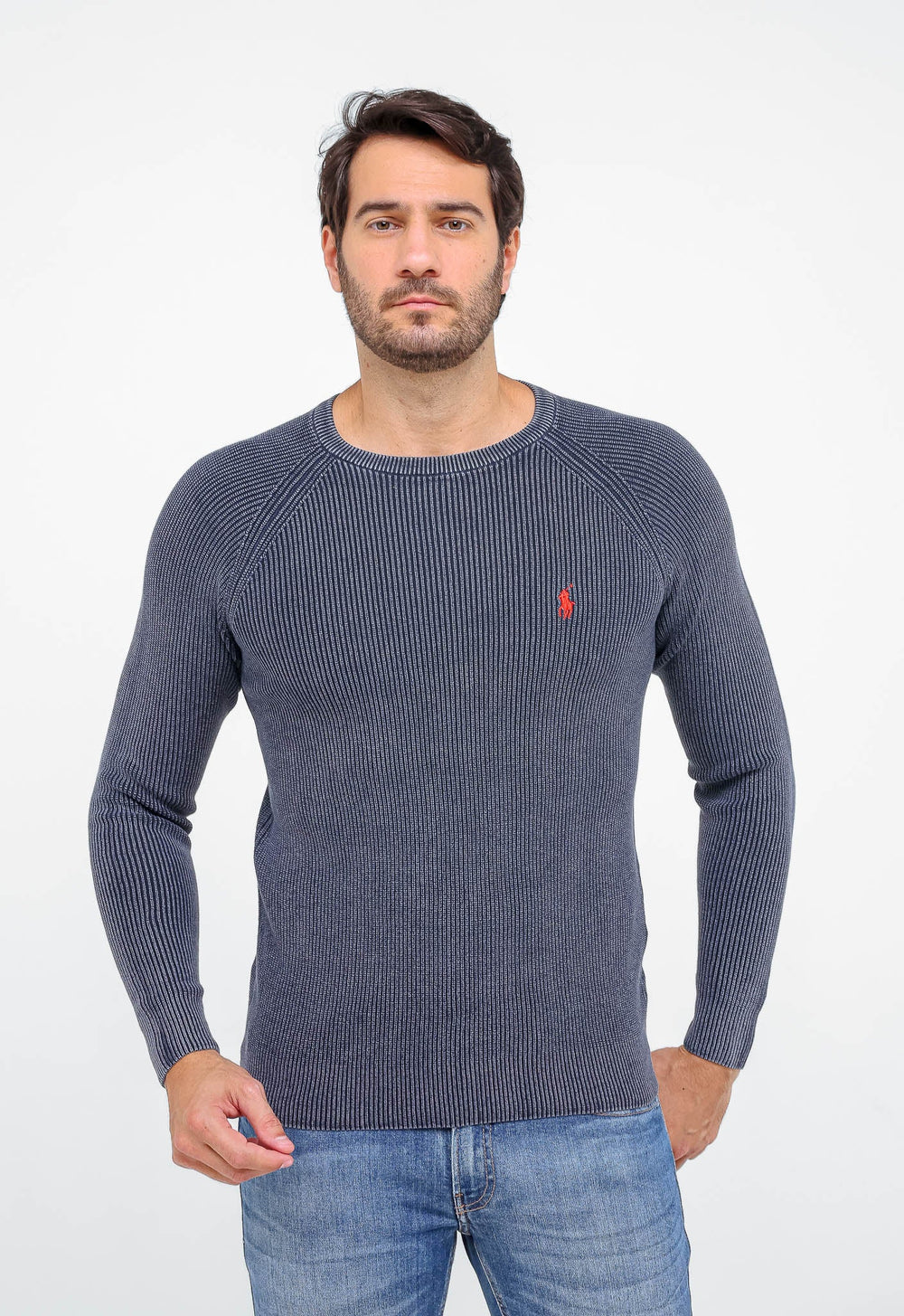Suéter RL Cinza Azulado Poney Vermelho - Henri Store