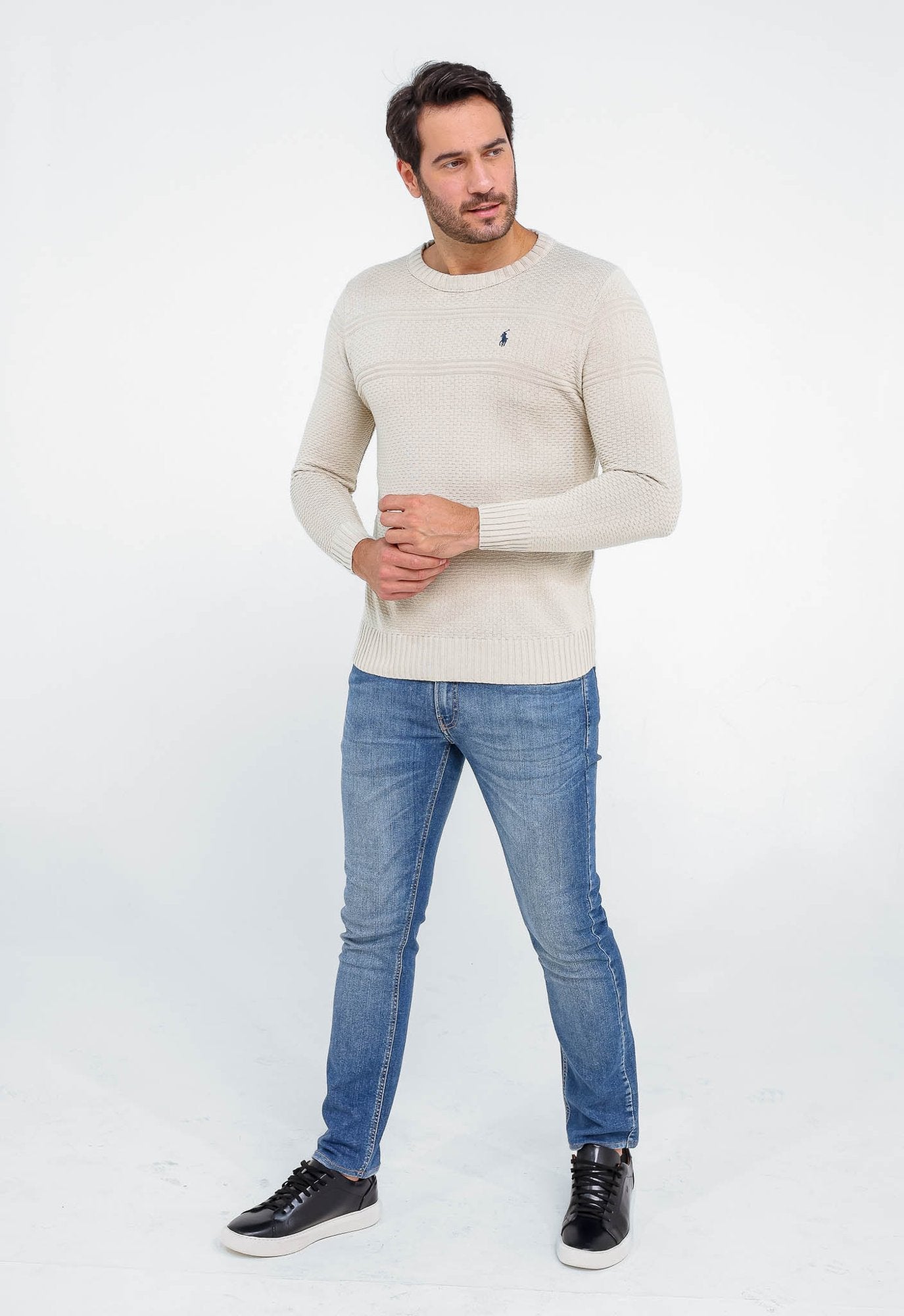 Suéter RL Detalhado Bege C/ Poney Marinho - Henri Store
