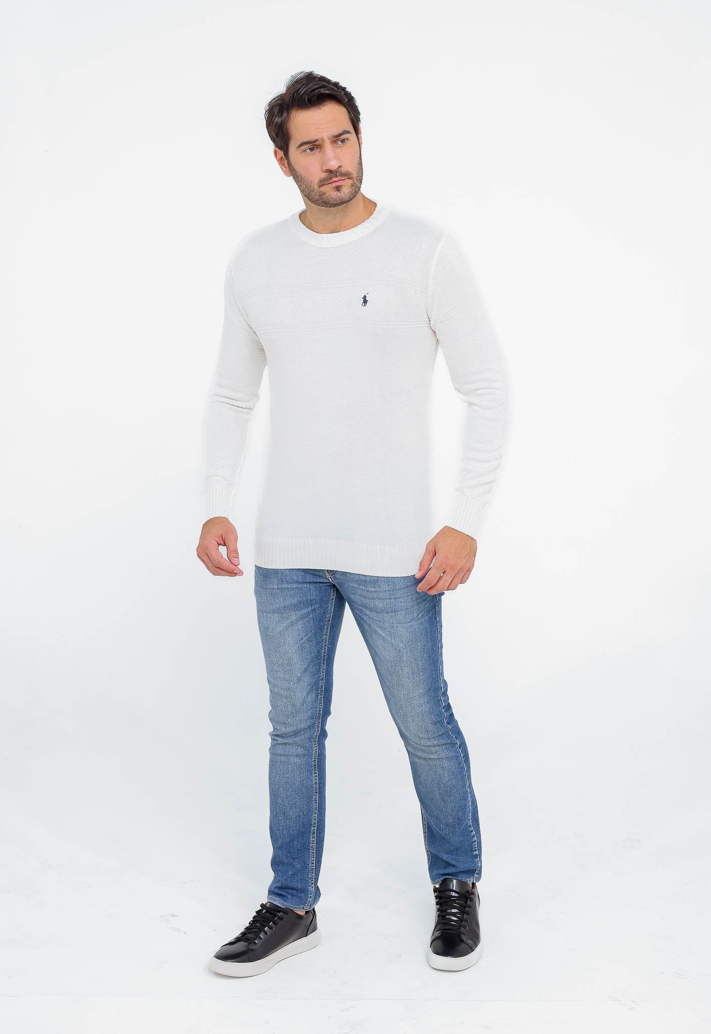 Suéter RL Detalhado Branco C/ Poney Marinho - Henri Store
