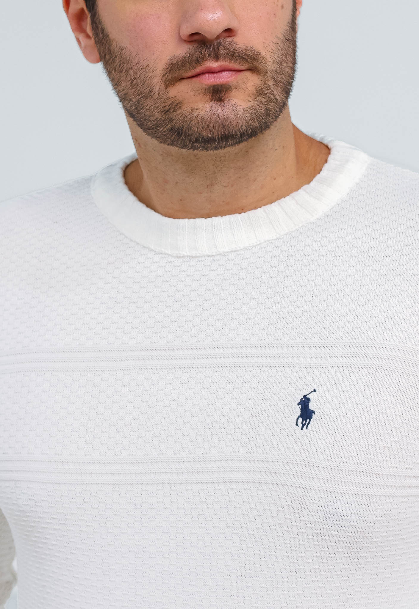 Suéter RL Detalhado Branco C/ Poney Marinho - Henri Store
