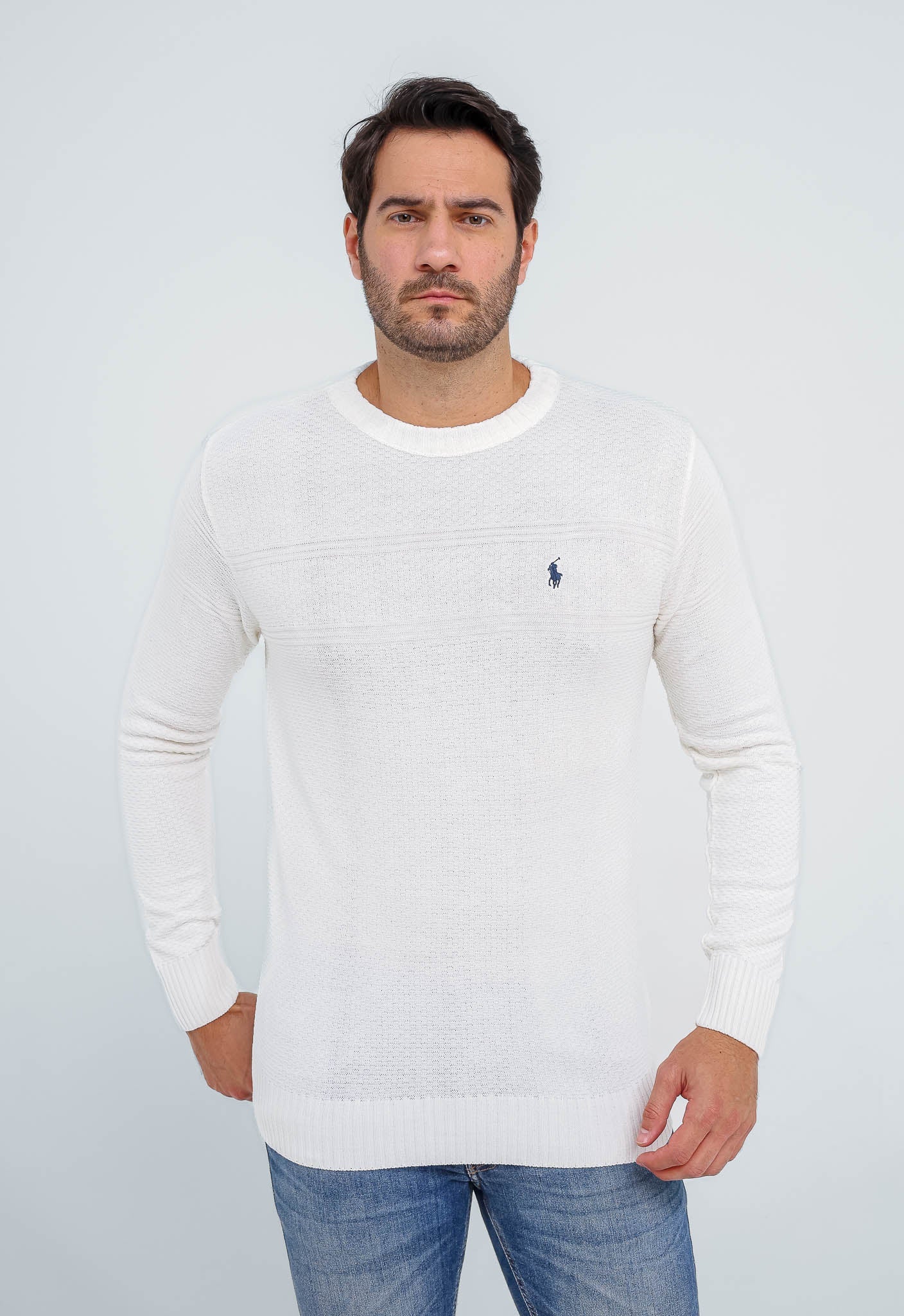 Suéter RL Detalhado Branco C/ Poney Marinho - Henri Store