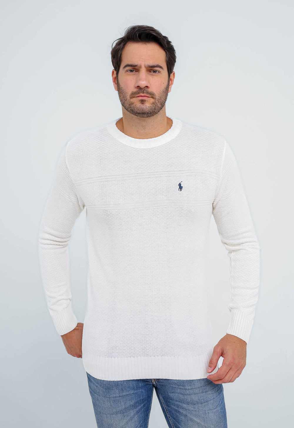 Suéter RL Detalhado Branco C/ Poney Marinho - Henri Store