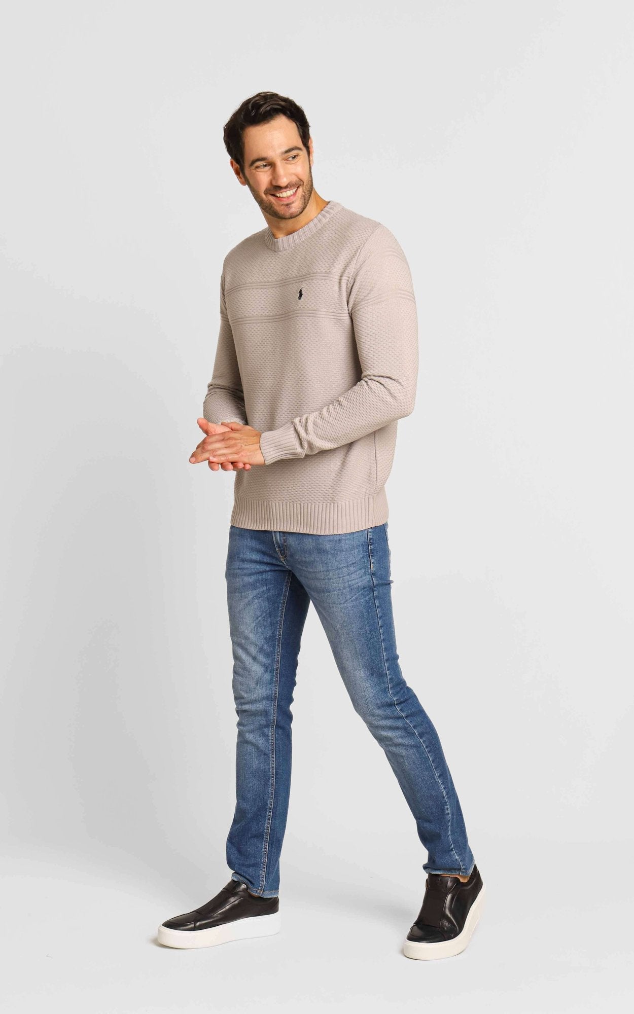 Suéter RL Detalhado Cinza C/ Poney Preto - LIVE - Henri Store