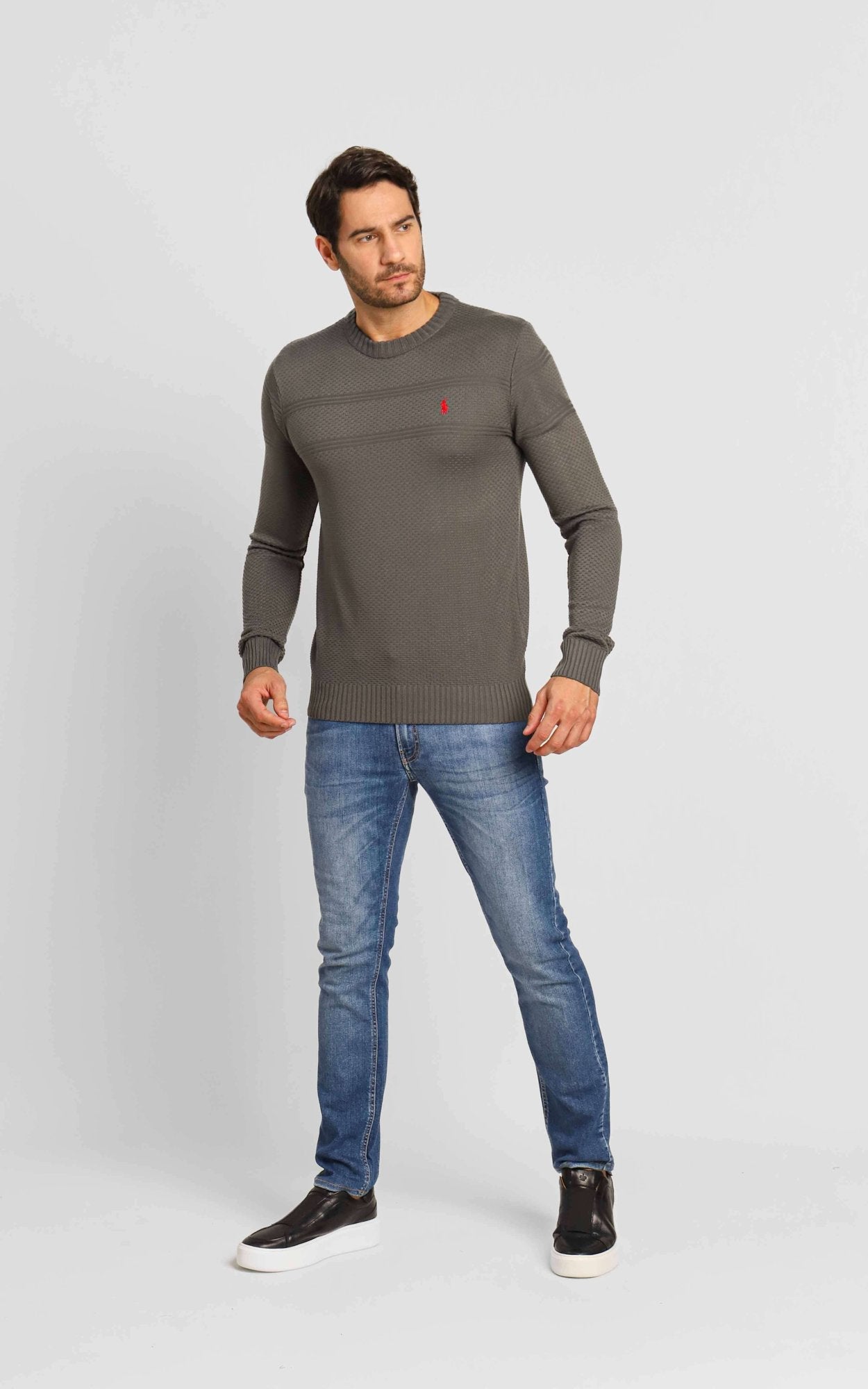 Suéter RL Detalhado Cinza Escuro C/ Poney Vermelho - Henri Store