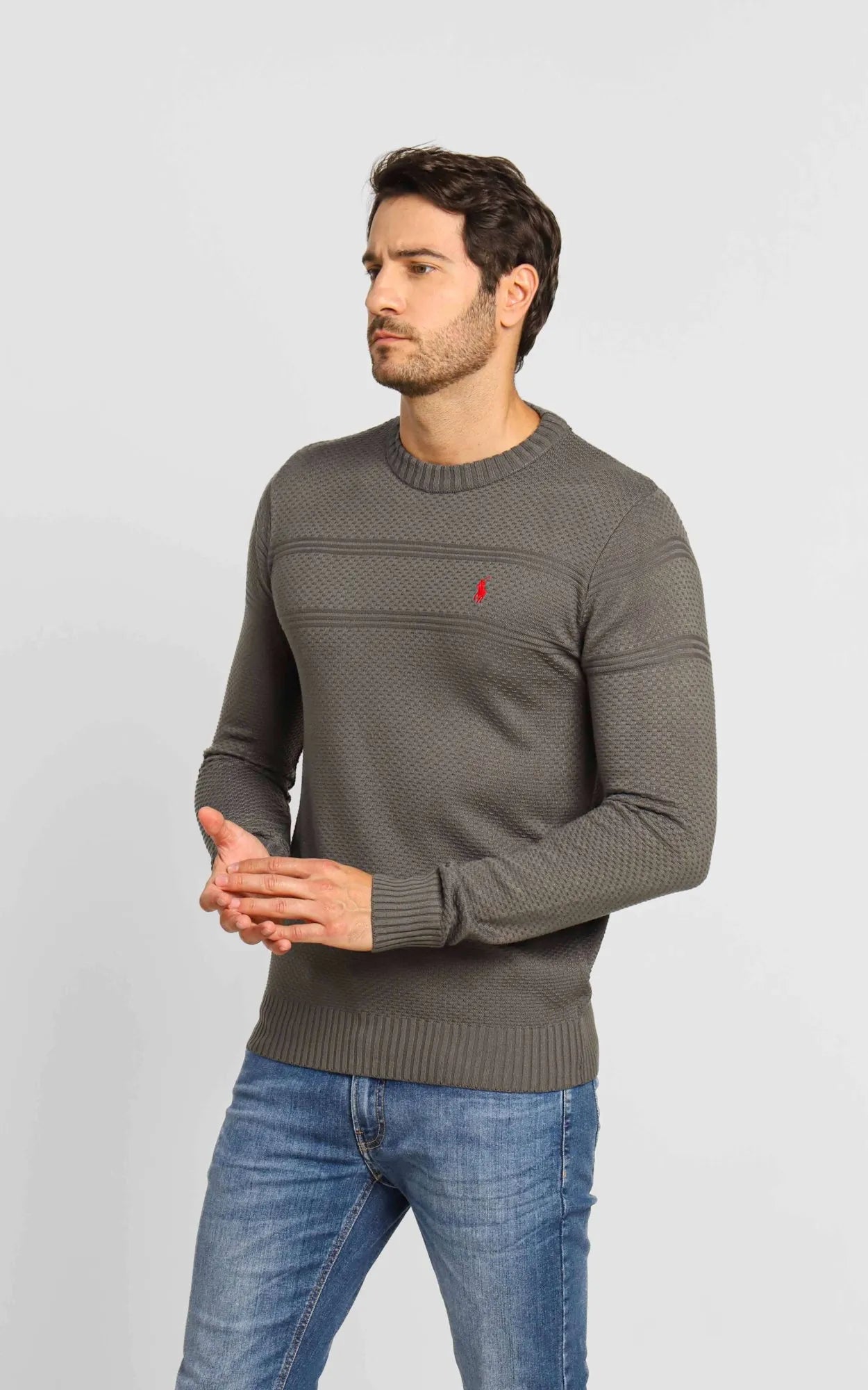 Suéter RL Detalhado Cinza Escuro C/ Poney Vermelho - Henri Store