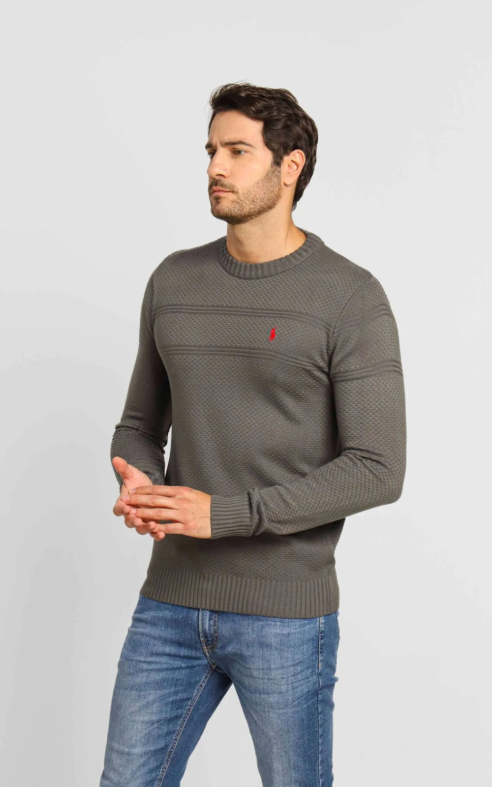 Suéter RL Detalhado Cinza Escuro C/ Poney Vermelho - Henri Store