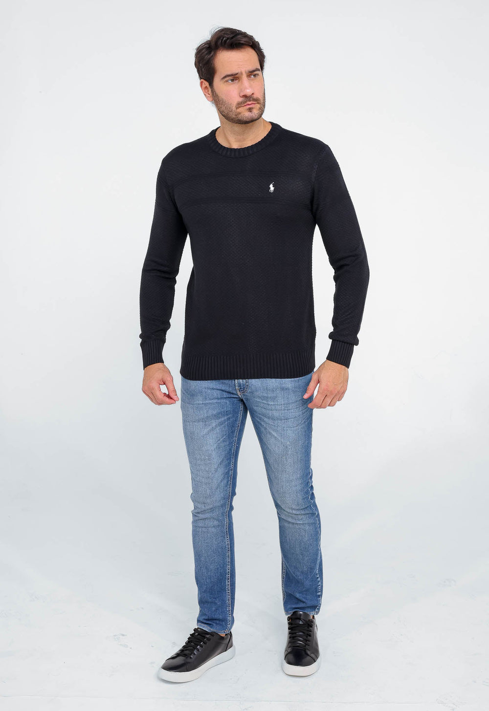 Suéter RL Detalhado Preto C/ Poney Branco LIVE - Henri Store