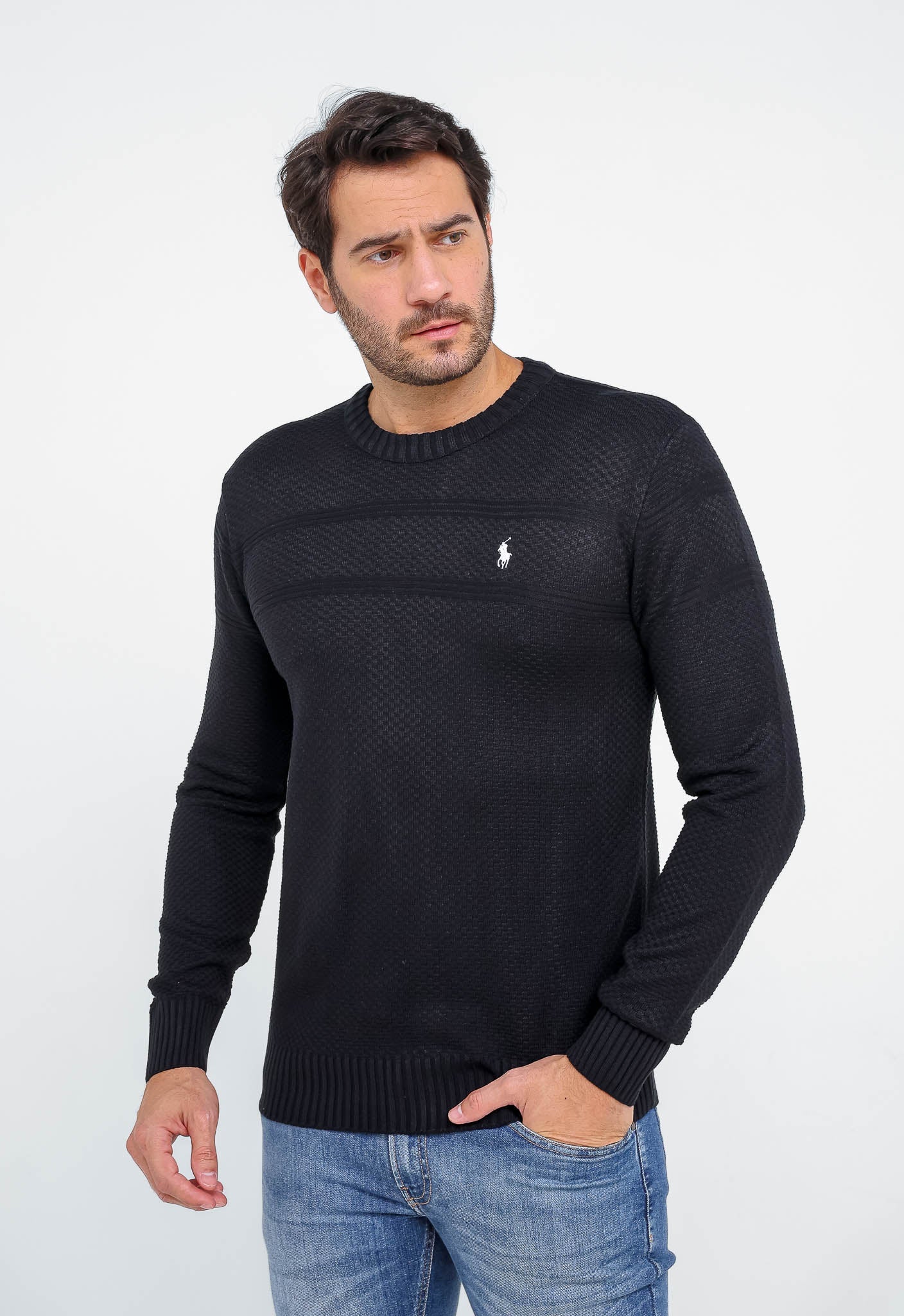 Suéter RL Detalhado Preto C/ Poney Branco LIVE - Henri Store
