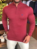 Suéter RL Gola Zíper Vermelho Poney Marinho - Henri Store