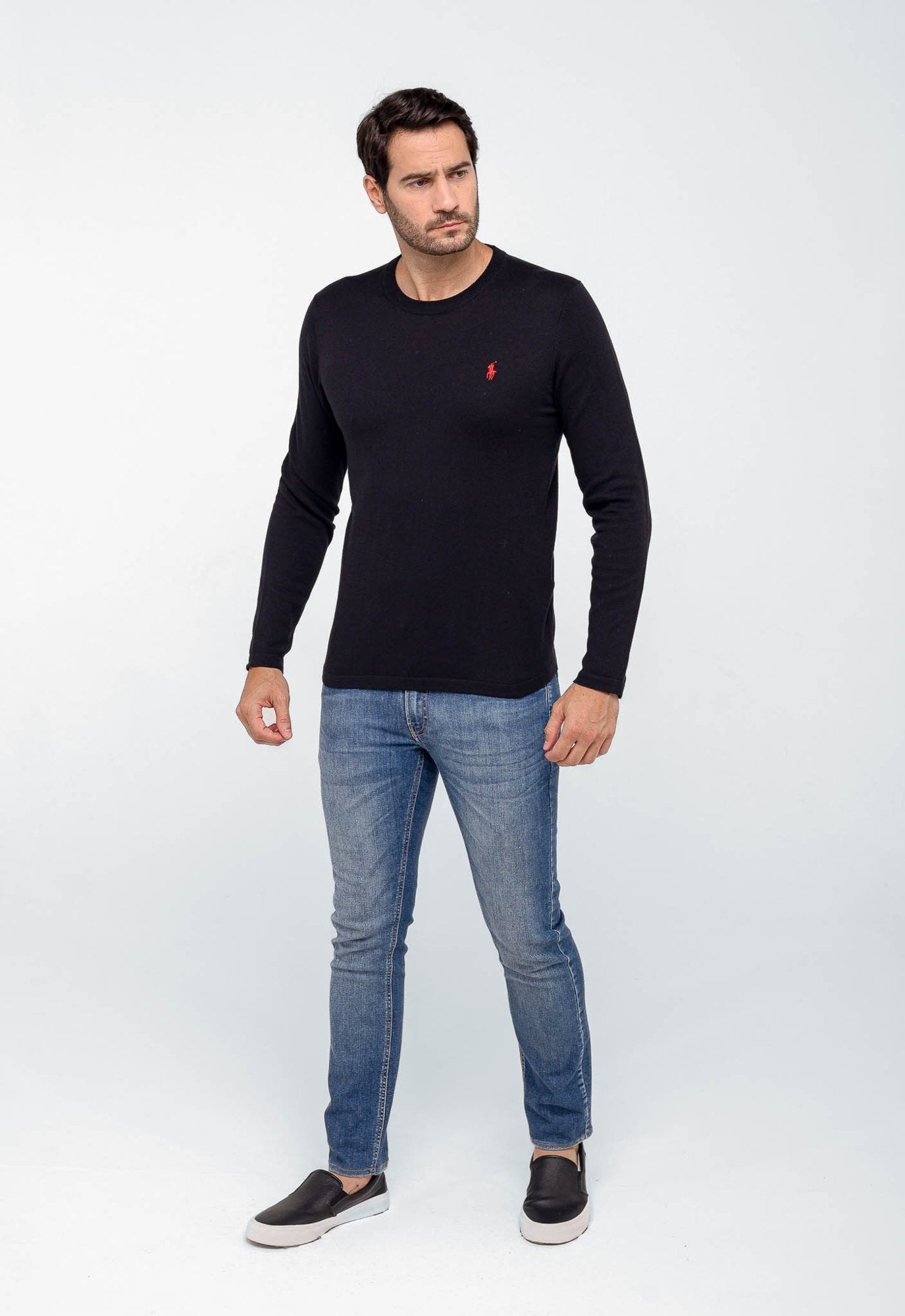 Suéter RL Preto C/ Ponei Vermelho - Henri Store