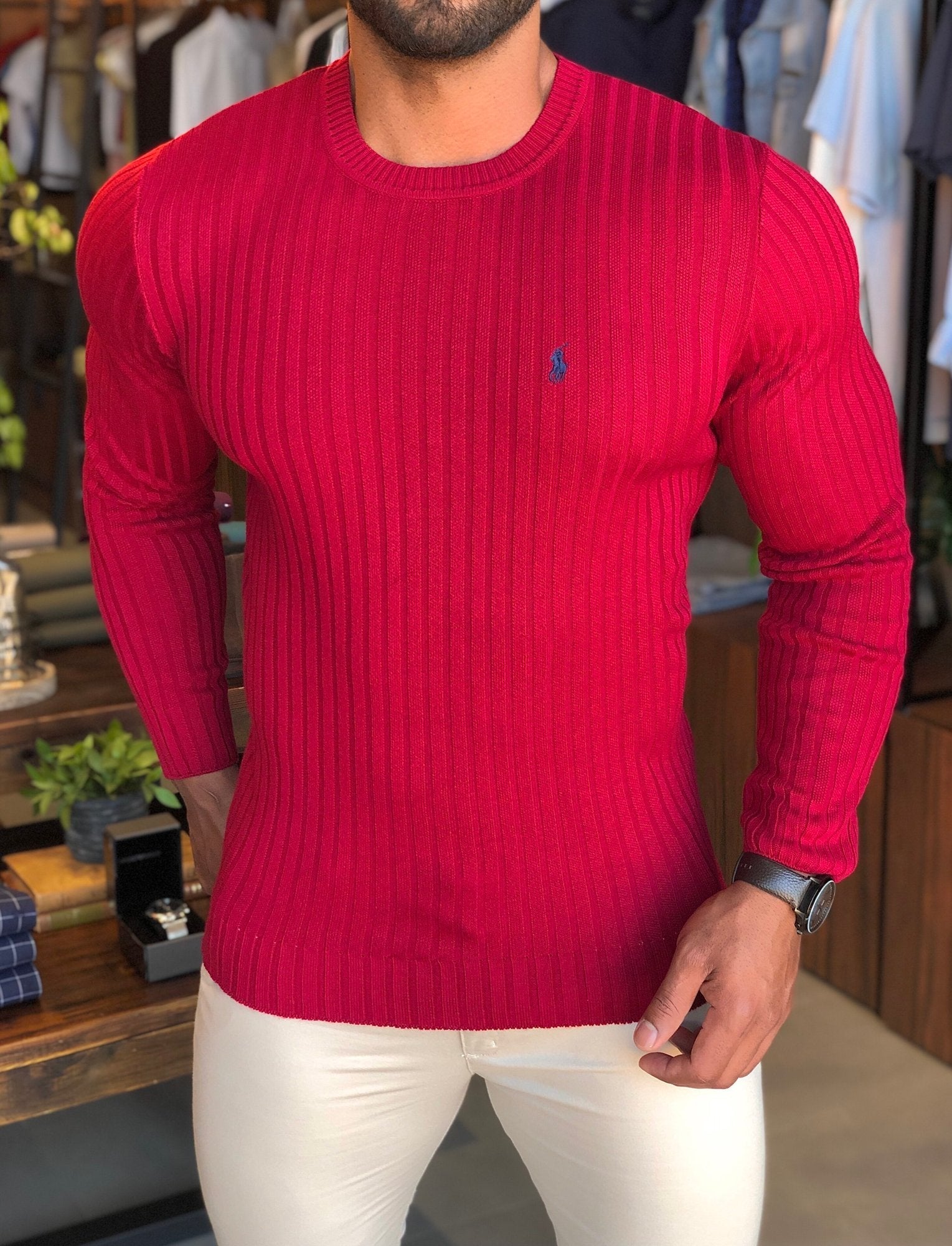 Suéter RL Vermelho Carmim C/ Poney Marinho - Henri Store