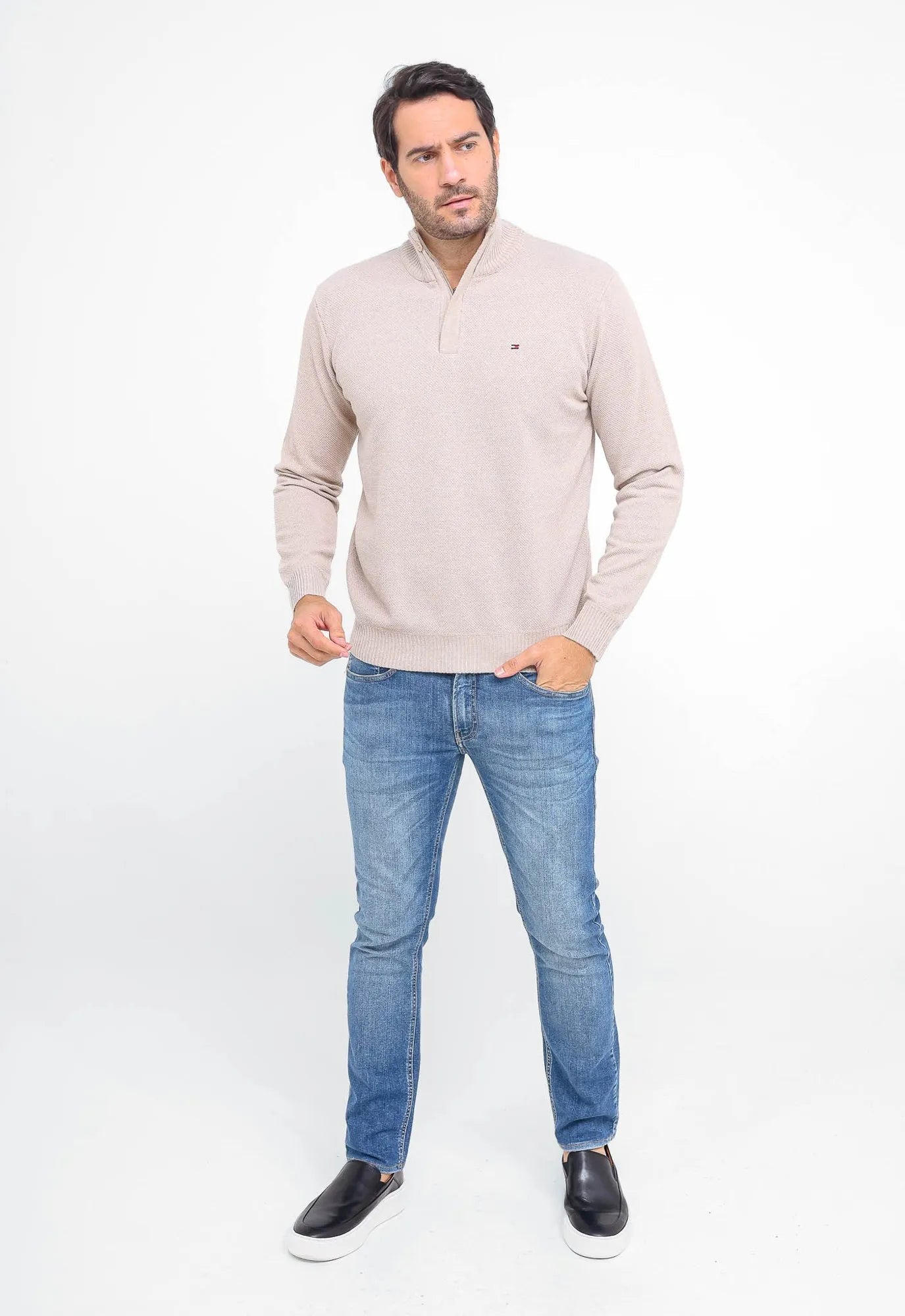Suéter Tommy Hilfiger Gola Alta Zip - Henri Store