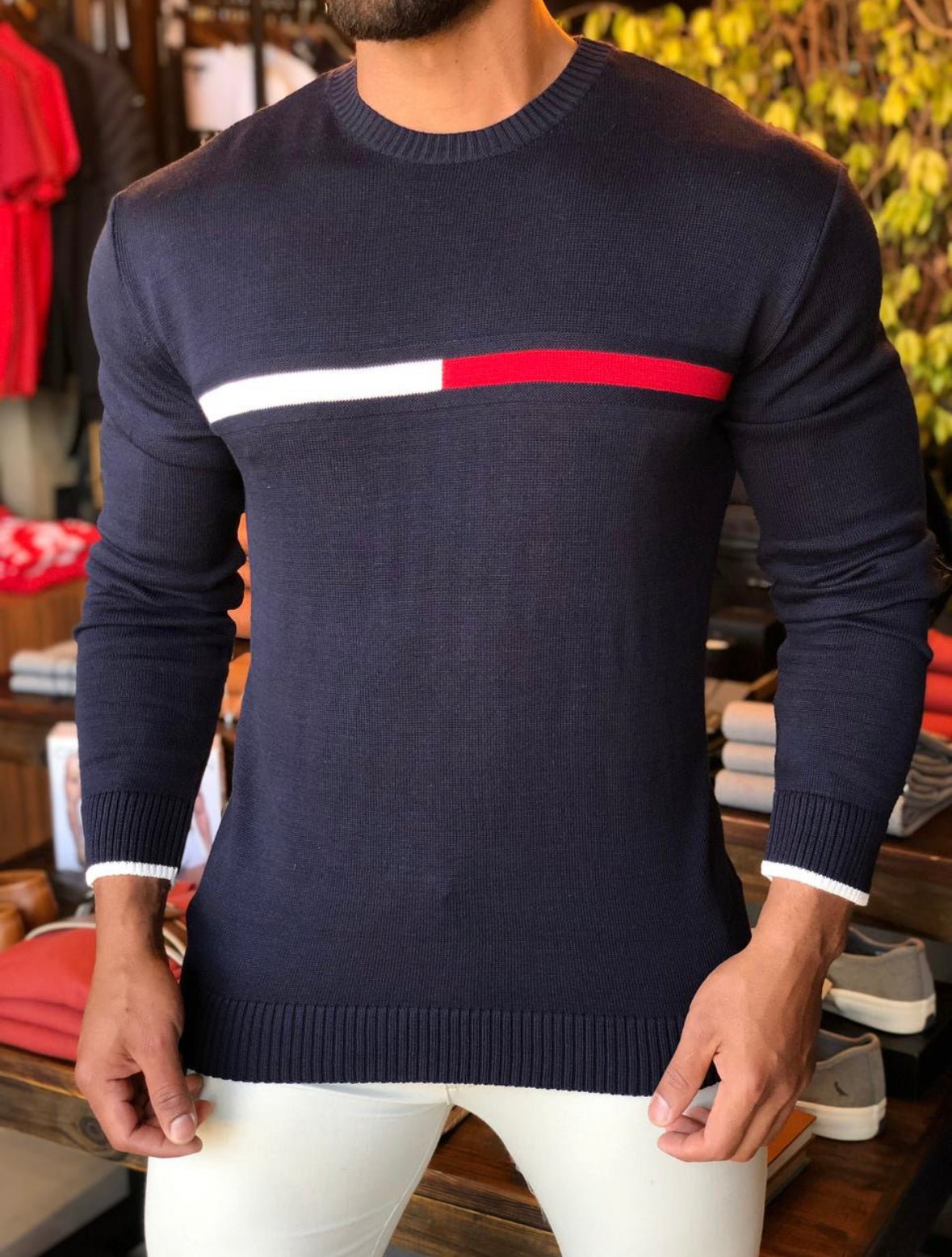 Suéter Tommy Hilfiger Marinho Logo Listra - Henri Store