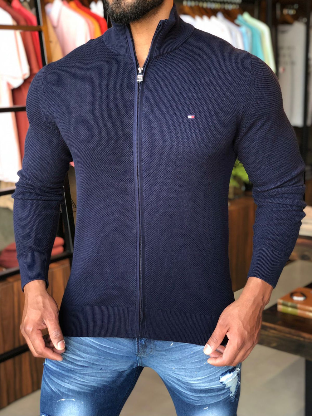 Sueter Tommy Hilfiger Masculino Azul Marinho C/ Ziper - Henri Store