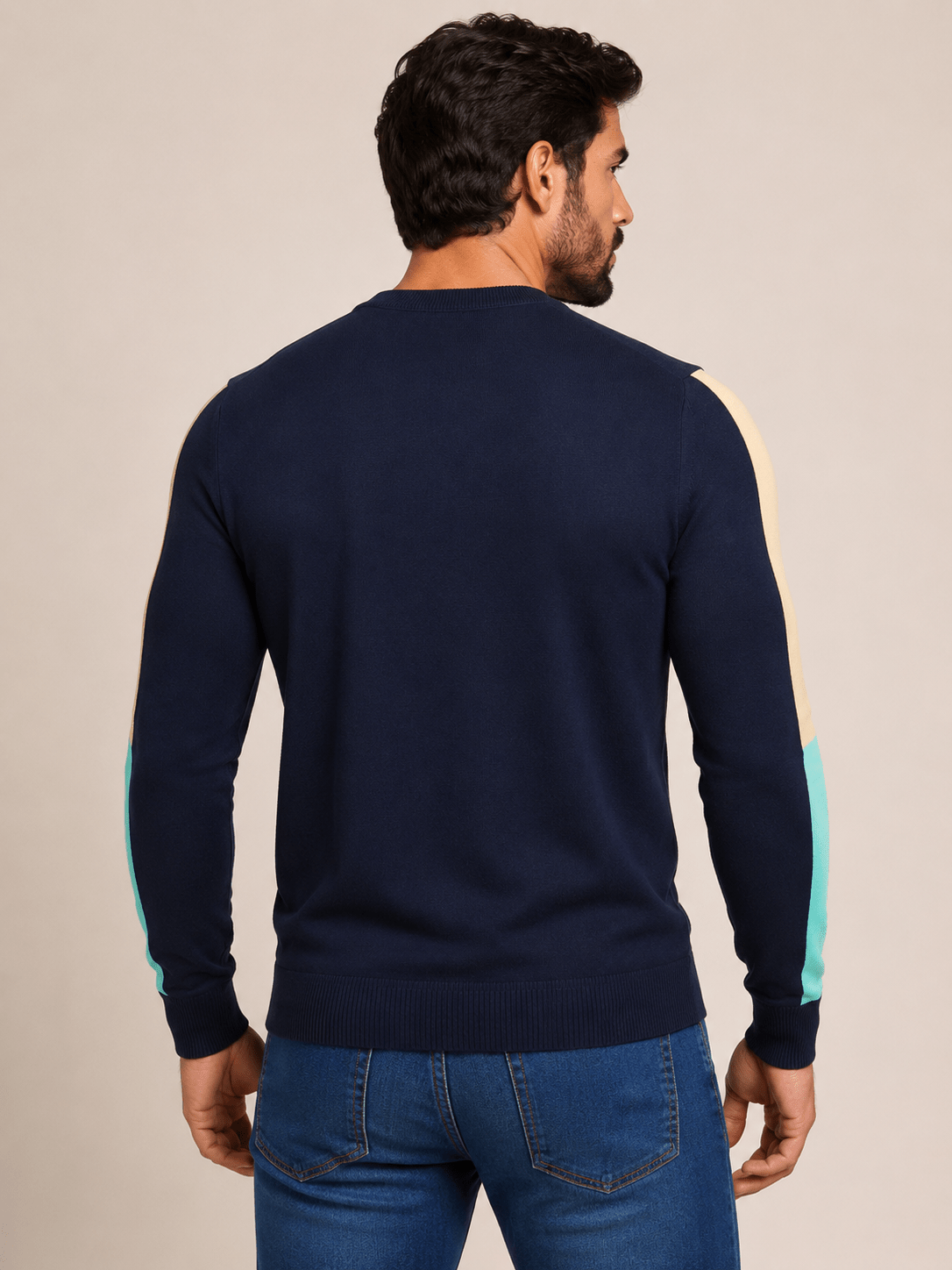 Sueter Tommy Hilfiger Masculino Azul Marinho Manga Colorida - Henri Store