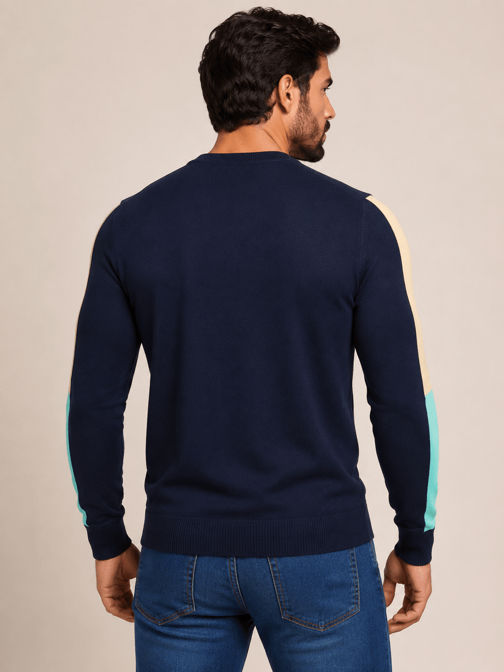 Sueter Tommy Hilfiger Masculino Azul Marinho Manga Colorida - Henri Store