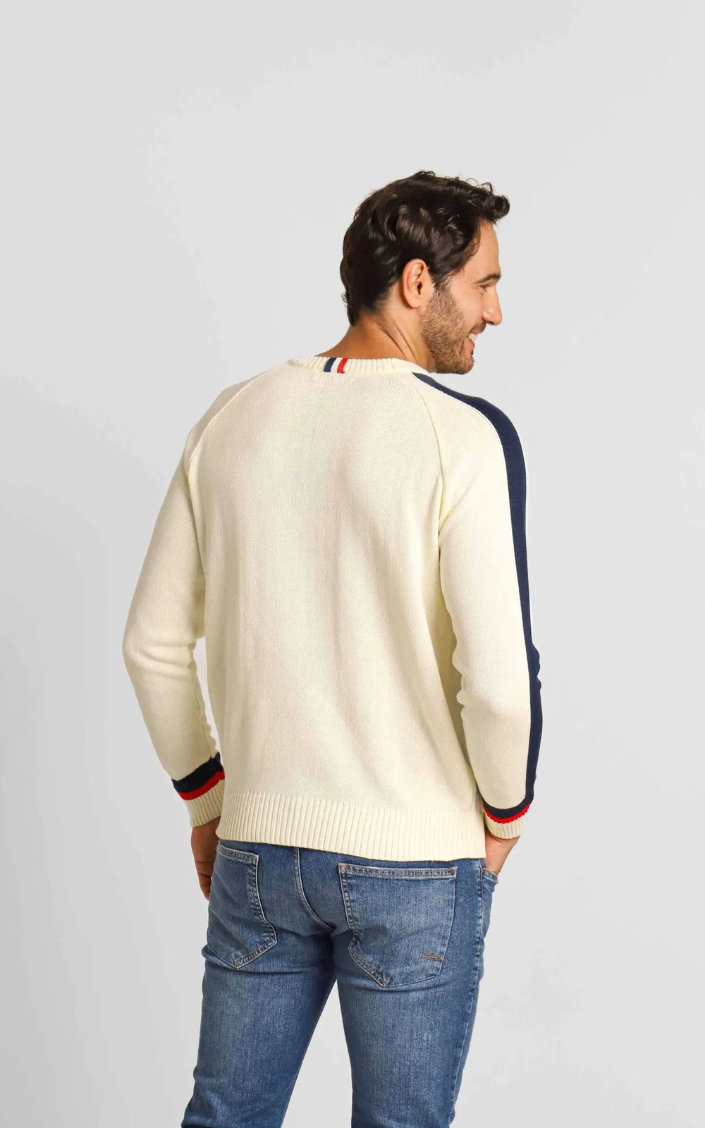 Suéter Tommy Hilfiger Masculino Off White Frisos Lateral - Henri Store
