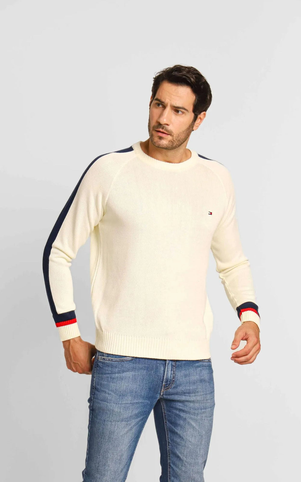 Suéter Tommy Hilfiger Masculino Off White Frisos Lateral - Henri Store
